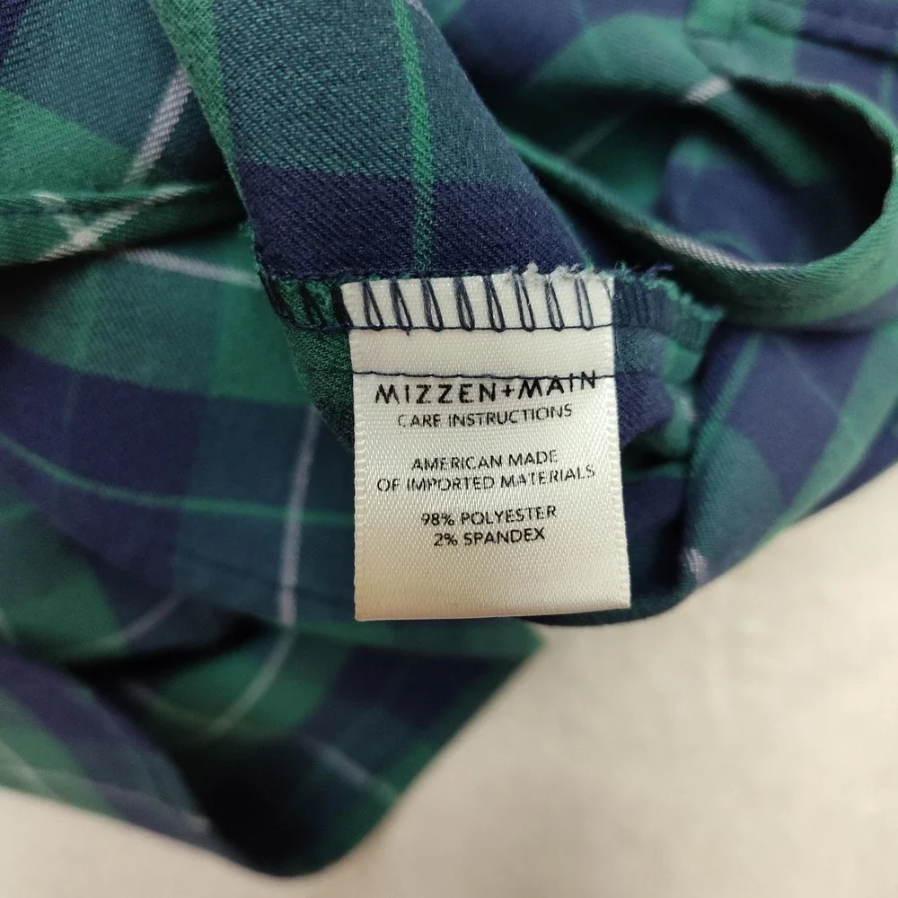Mizzen+Main‎ Shirt Mens Large Green Plaid Button-Up Flannel Slim Trim Fit USA